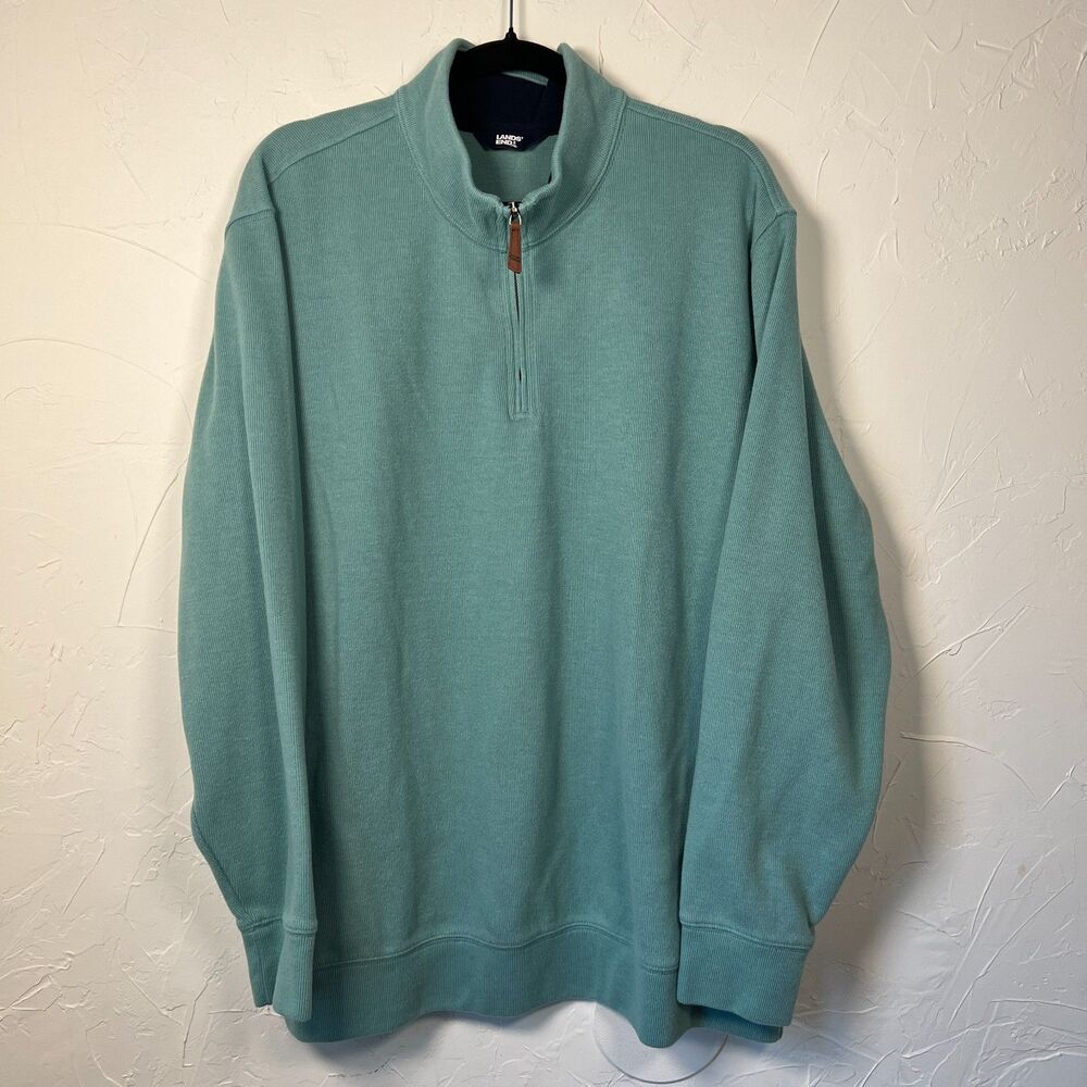Lands’ End Teal Quarter Zip Mens Pullover Sweatshirt Preppy Minimalist Size‎ XXL